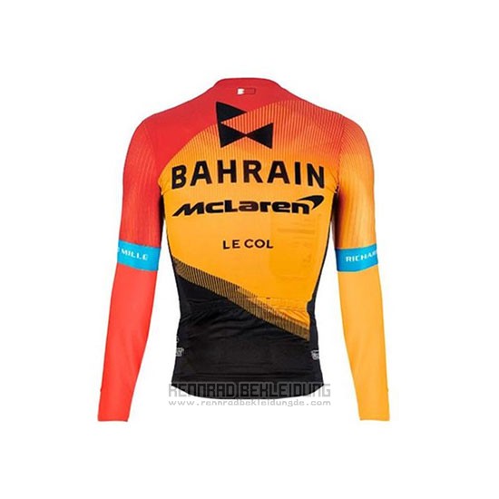 2020 Fahrradbekleidung Bahrain Mclaren Orange Shwarz Trikot Langarm und Tragerhose